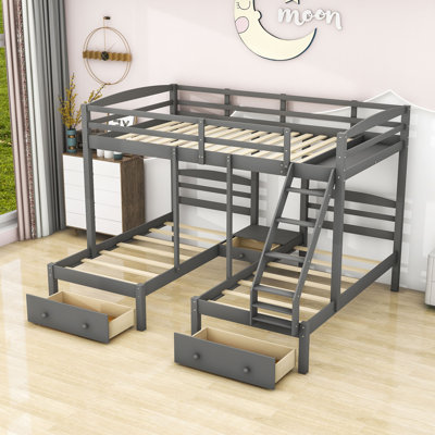 Harriet Bee Full Over Twin & Twin Bunk Bed, Triple Bunk Bed With ...