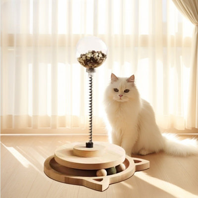 Cat Toy With Treat Ball Wooden Interactive