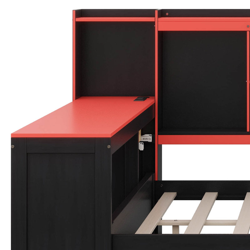 Lit de jour Ultimate Gaming avec bureau intégré, lumières DEL et rangement - Base de lit poste de travail moderne avec station de charge et tête de lit organisée