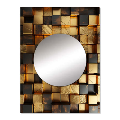 Gold Abstract Cubes I - Geometric Mirror Wall Decor MTMIR137080