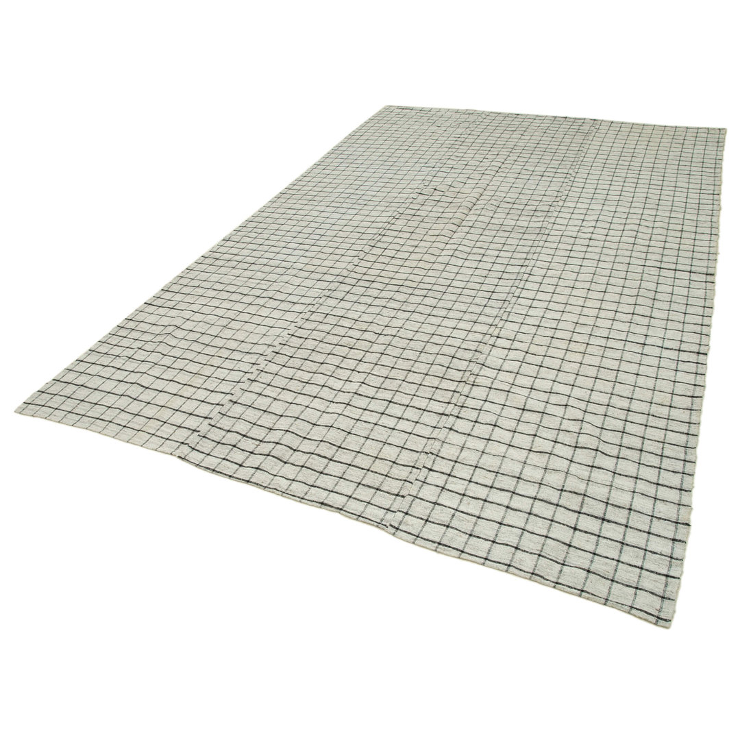 Striped Kilim White Striped Wool Handmade Area Rug