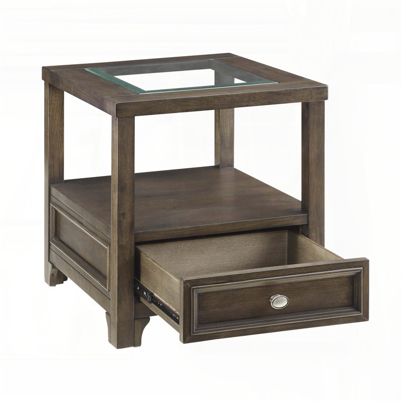 Table de bout moderne avec plateau en verre - Finition brun anthracite