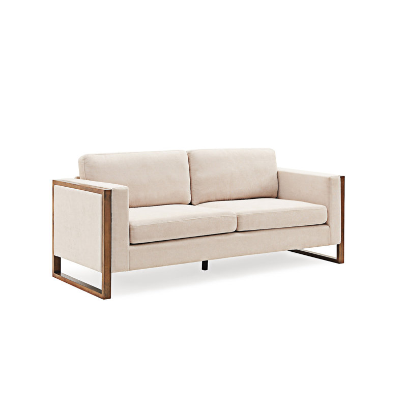 Canapé moderne avec pieds en bois, Taupe, Bois brun