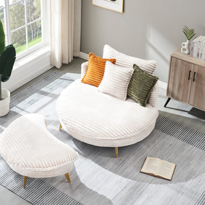 Velours côtelé 65,25 pouces avec 2 sièges et 3 coussins beiges - pour le salon, le bureau, la zone de réception