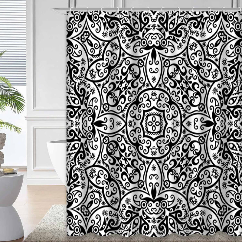 Rideau de douche imperméable bohémien à motif abstrait de bain avec 12 crochets, L 72 po x l 84 po