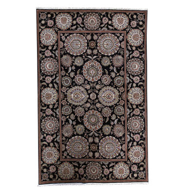 Tapis noir / gris / brun noué à la main de haute qualité