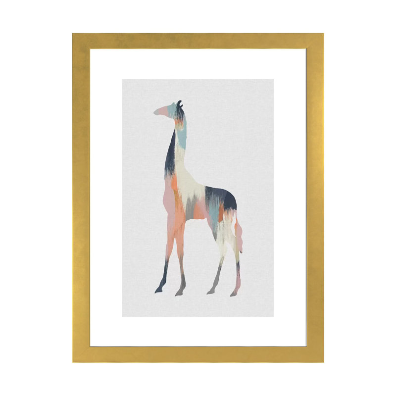 Pastel Giraffe - impression d'art graphique, Papier encadré doré, H 24 po x l 16 po x P 1 po