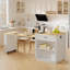 Îlot de cuisine avec table de salle à manger extensible pour 4 à 6 personnes de 82,7 po K&K, table de cuisine bicolore avec rangement double, prise de courant, îlot de cuisine avec rangement 2 tiroirs et 2 tablettes latérales ouvertes, blanc