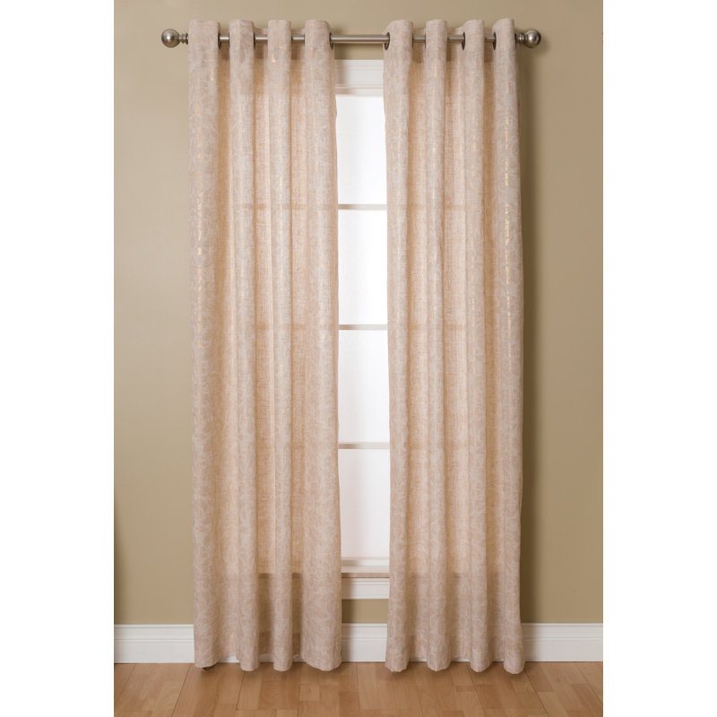 Olathe Polyester / Linen Semi-Sheer Floral Curtain Panel with Grommet Top, Gold, 54" W x 95" L