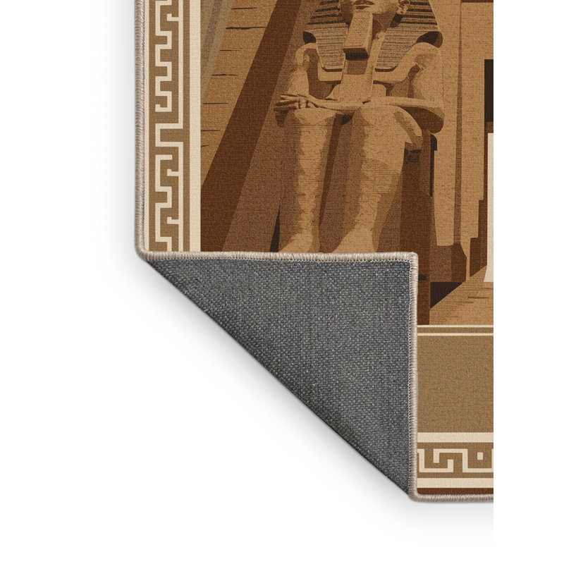 Soft Plush Beecher Abu Simbel Temples Classic Oriental Area Rug in Brown – Beige Binding, 5x7
