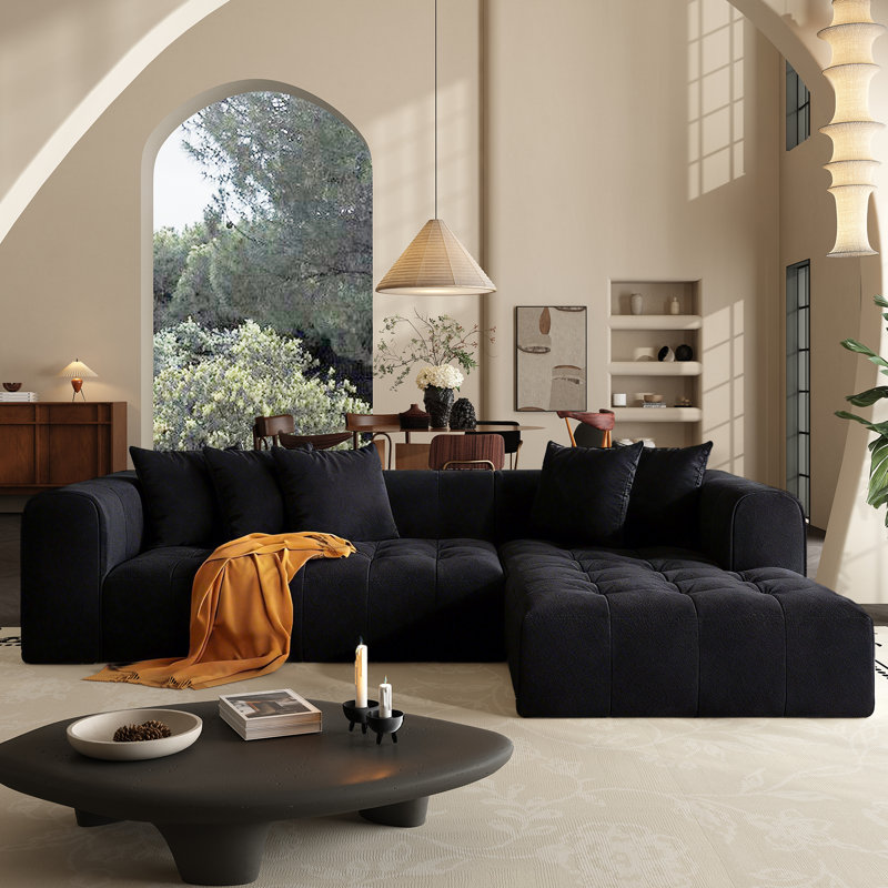 Canapé modulaire en L 107,9 po avec canapé-lit modulaire en forme de L avec repose-pieds, Right Hand Facing, Noir