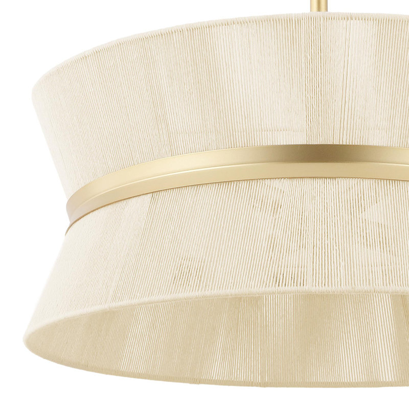 19.7" Modern Coastal 6-Light Rope Drum Chandelier, Beige, Gold