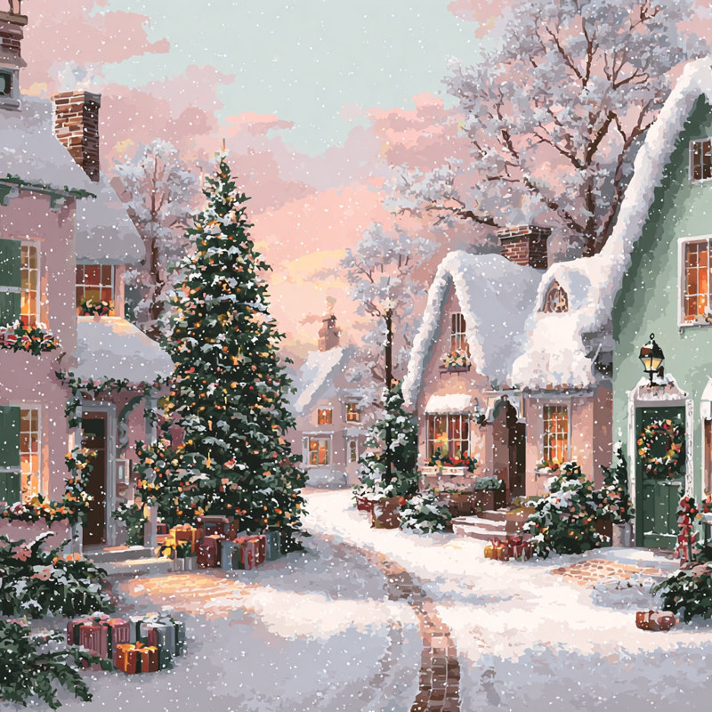 Art mural sur toile Twilight Cottage Lane, H 20 po x l 20 po