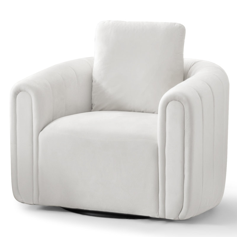 Deria 30.5'' W Velvet Swivel Barrel Chair, White