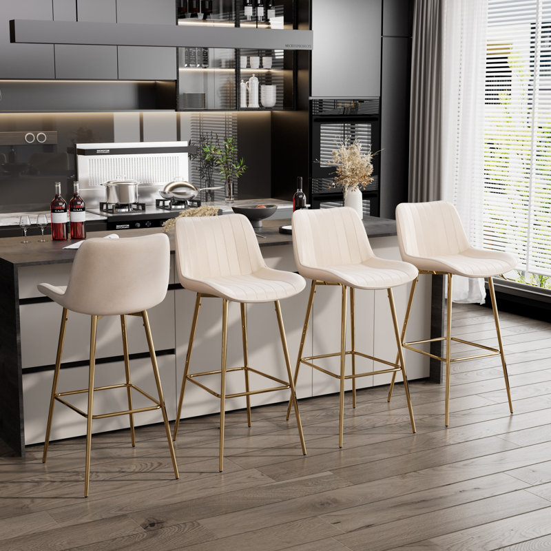 Ensemble de tabourets de bar, tabouret de comptoir rembourré en velours avec structure en métal solide et dossier bas en velours