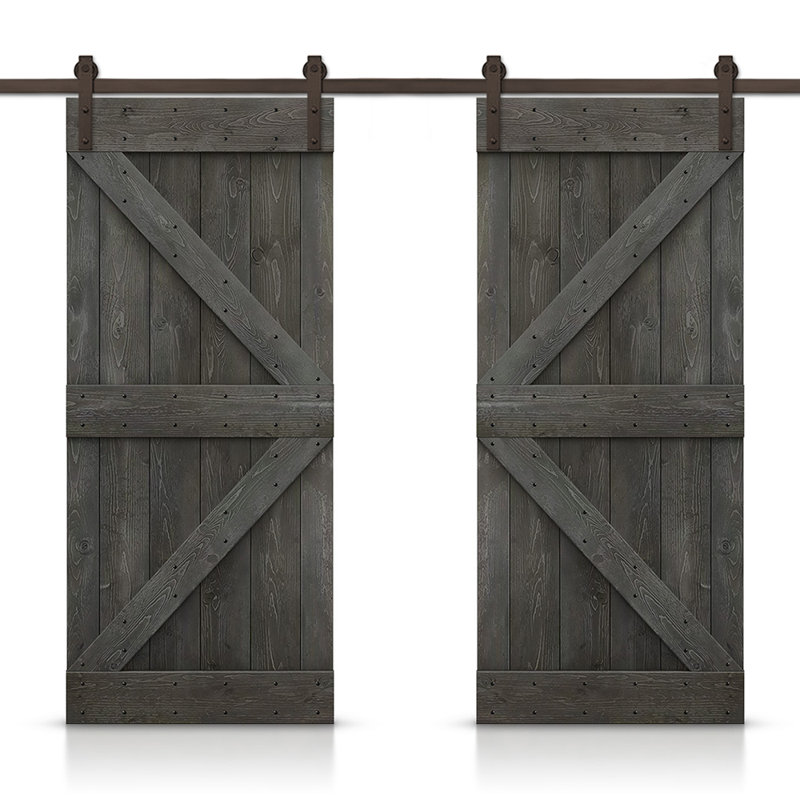 84'' Solid Wood Paneled Painted without Installation Hardware Kit Barn Door, Carbon Gray, 84" x 84"