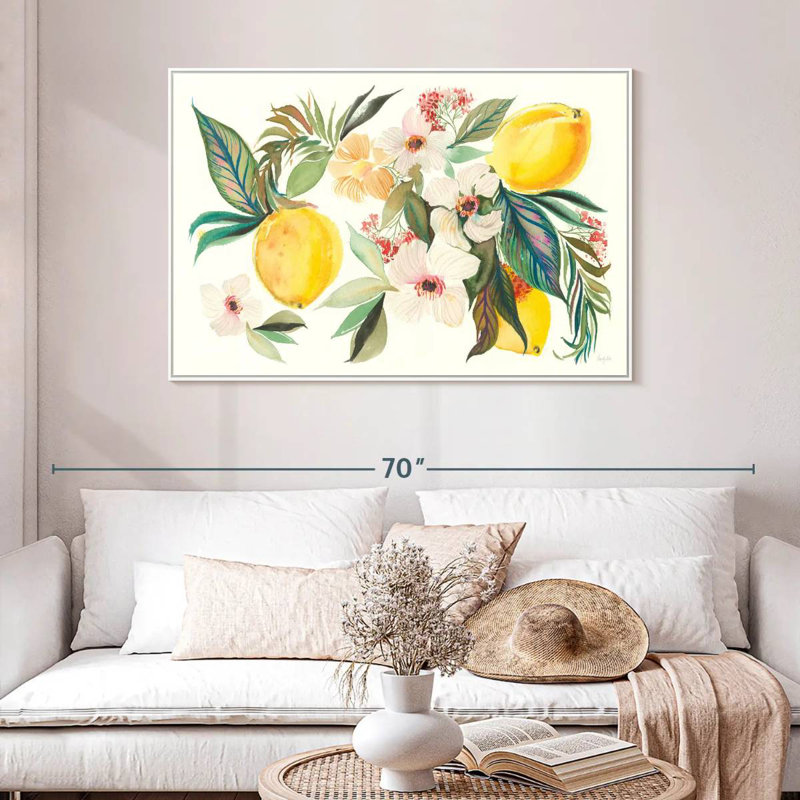 Agrumes d'été I, 46 po x 31 po, Cadre flottant blanc