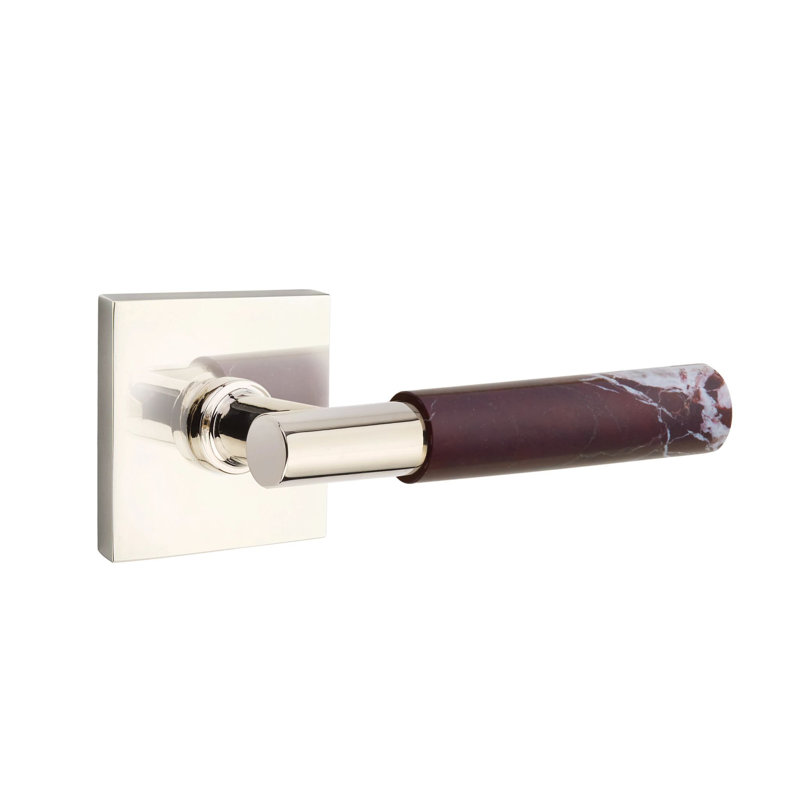 Mortaise intérieure Emtek Select avec rosette carrée et tige en T, marbre Rosso Levanto, Nickel poli / marbre Rosso Levanto