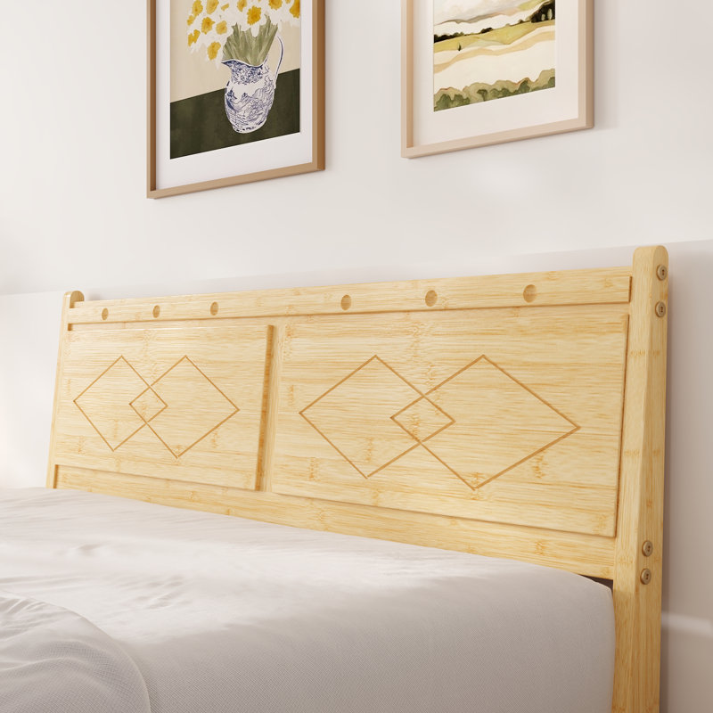 14 Inch Natural Bamboo Full Size Bed Frame, Warm Tone Modern Style Heavy-Duty Platform Bed with 98° Ergonomic Angled Headboard, Squeak-Free, No Box Spring Needed