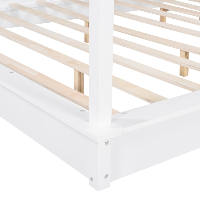 White, King, Led Canopy Bed, Easy Assembly Guide, Customizable Rails King Traditional Design, Modern Twist, Support Slats