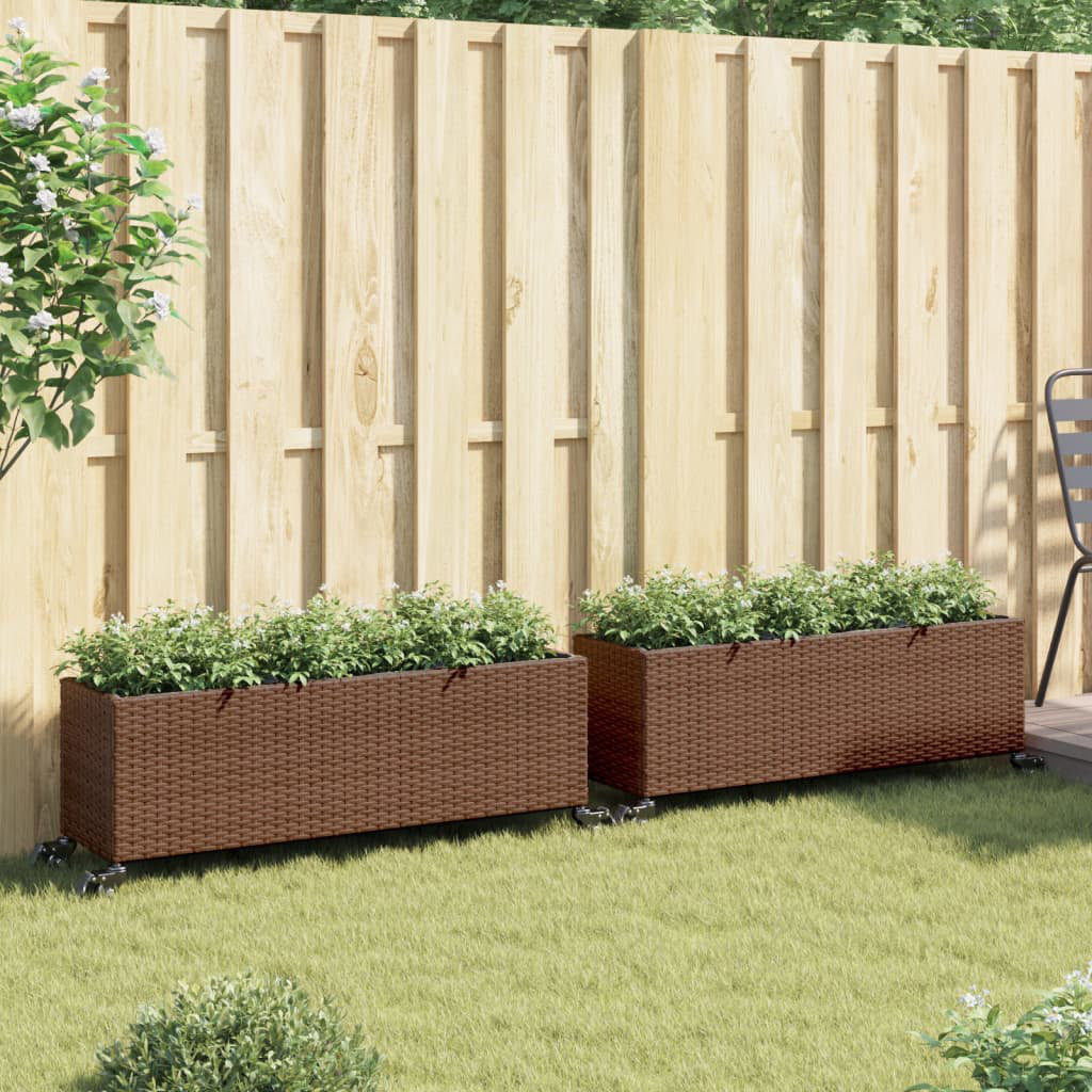 Garden Planters With Wheels 2 Pcs 107X32x38 Cm Poly Rattan