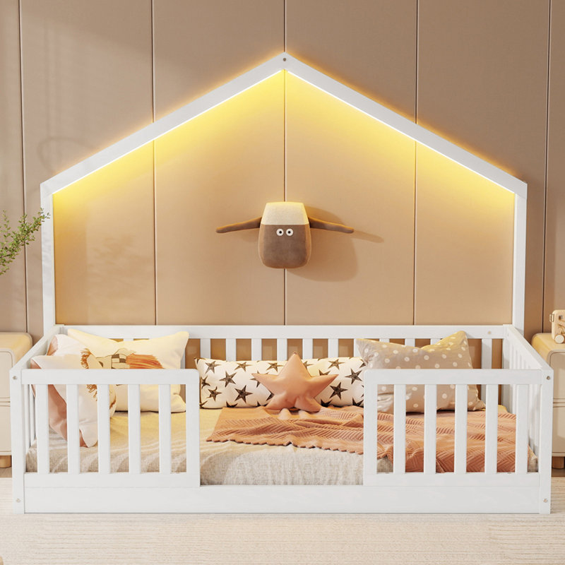 Lit plateforme en bois avec rails hauts, Lit simple, Blanc