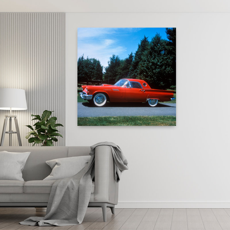 1950, 1957, art mural rouge, Ford Thunderbird, 48" H x 48" W
