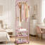 Portant à vêtements robuste avec roulettes, portemanteau 71,8 pouces avec 3 tablettes en métal, présentoir moderne pour suspendre les vêtements, portemanteau roulant pour petits espaces, rose