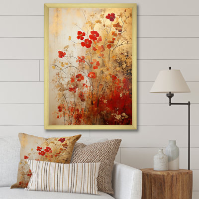 God And Red Floral Japanese Tiles I - Botanicals Wall Art