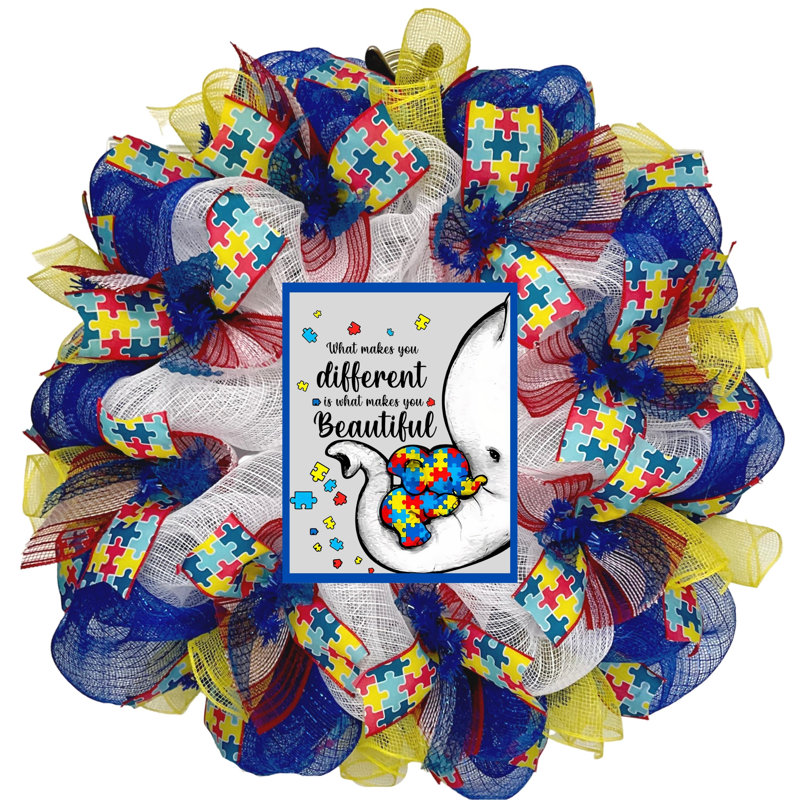 Autism Awareness Wreath with Elephant