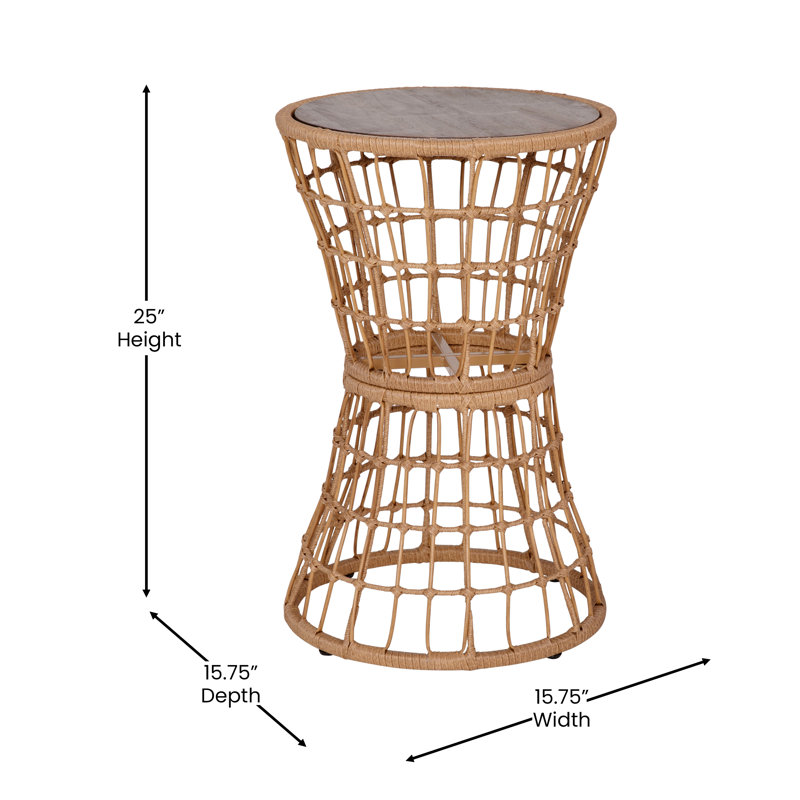 Clavens Indoor/Outdoor Boho Rattan Rope Bistro Set with Side Table and Cushions, White