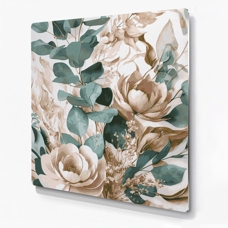 Aquarelle florale 98, art mural en métal beige, H 16 po x l 16 po