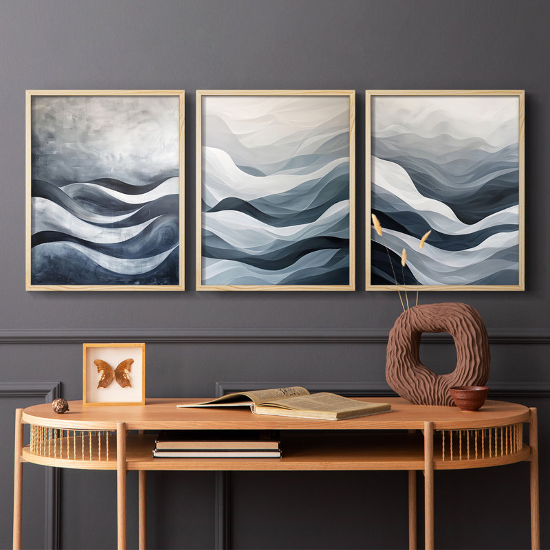 Abstract  Series  CLX  -Set Of 3 Framed Giclee Prints -Ready to Hang, Natural Framed, 10" H x 8" W