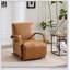Fauteuil d'appoint pivotant brun rétro - Cuir luxueux luxueux, accoudoirs en bois massif, confort ergonomique pour le salon et le bureau