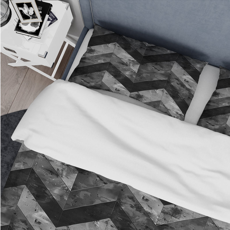 Ensemble de housse de couette moderne noir et gris à chevrons Dreams I, Housse de couette pour grand lit et 2 taies décor