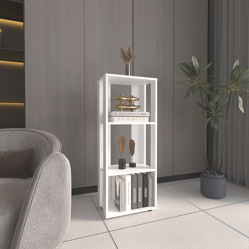 39" Tall Four-Tier Bookcase, Living Room, Storage Cabinet, Shelves, White