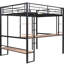 Lit mezzanine pleine grandeur en métal et lit noir - avec bureau et tablettes pour un bureau d'étude pratique