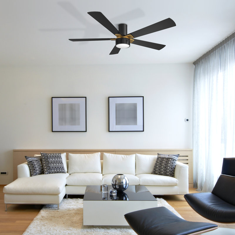 52"  5 - Blade LED Smart Flush Mount Ceiling Fan with Remote Control and Light Kit Included.