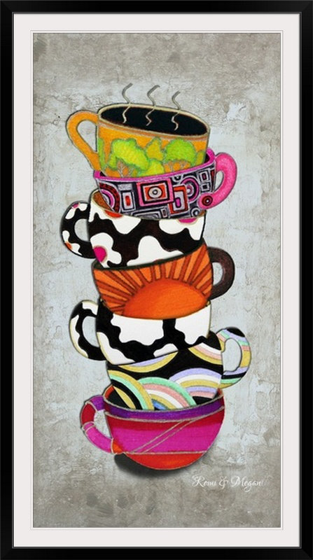 « collection » par megan duncanson, reproduction d’art Stacked Hot Cuppa, Cadre noir, H 44 po x l 26 po x P 1 po