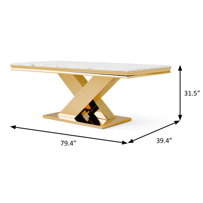 Table de salle à manger l 79,4 po Glam, doré, Doré