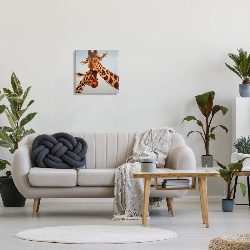 «Happy Giraffe Duo Portrait» sur toile par Lucia Heffernan, peinture, H 17 po x l 17 po x P 1,5 po