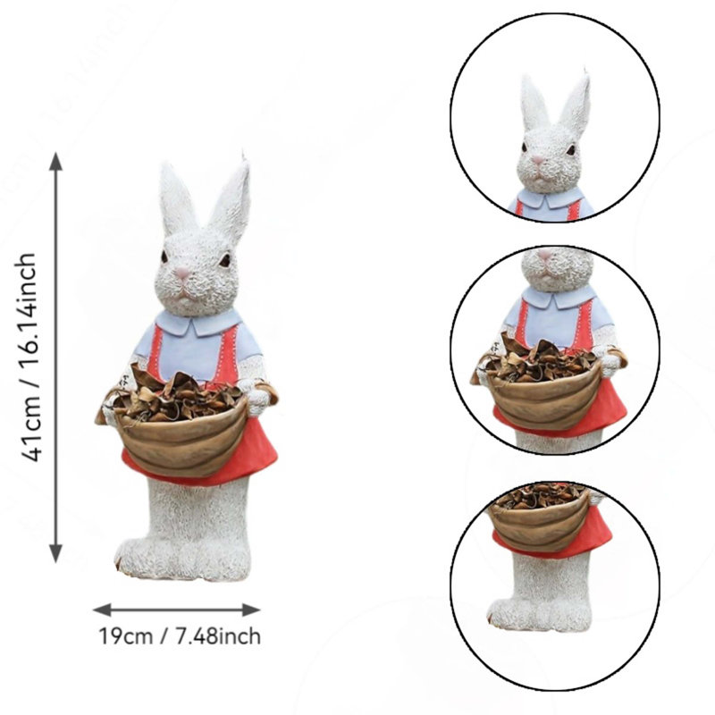Sculpture de lapin en résine artisanale, décorative pour jardin ou terrasse.