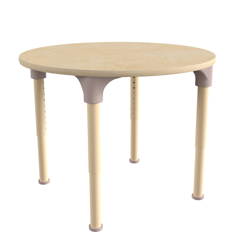 Beech Glossy Adjustable Height Round Classroom Table with Metal Legs