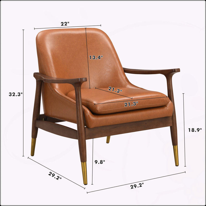 Chaise d'appoint 29,2 po Mid-Century, Brun