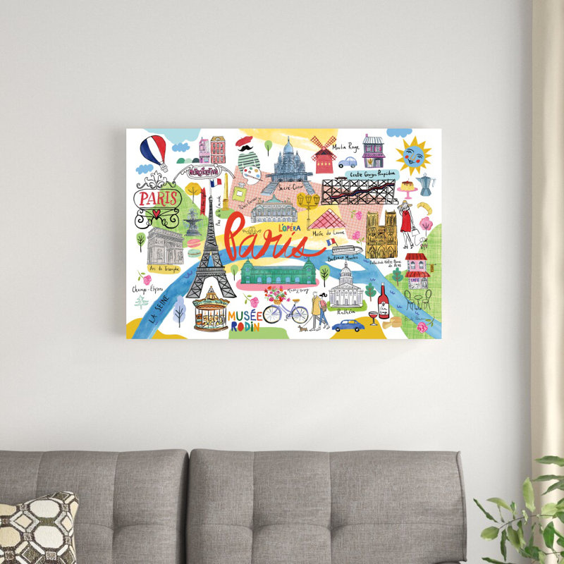 «Paris Map» par Farida Zaman, reproduction d'art sur toile tendue, H 24 po x l 36 po