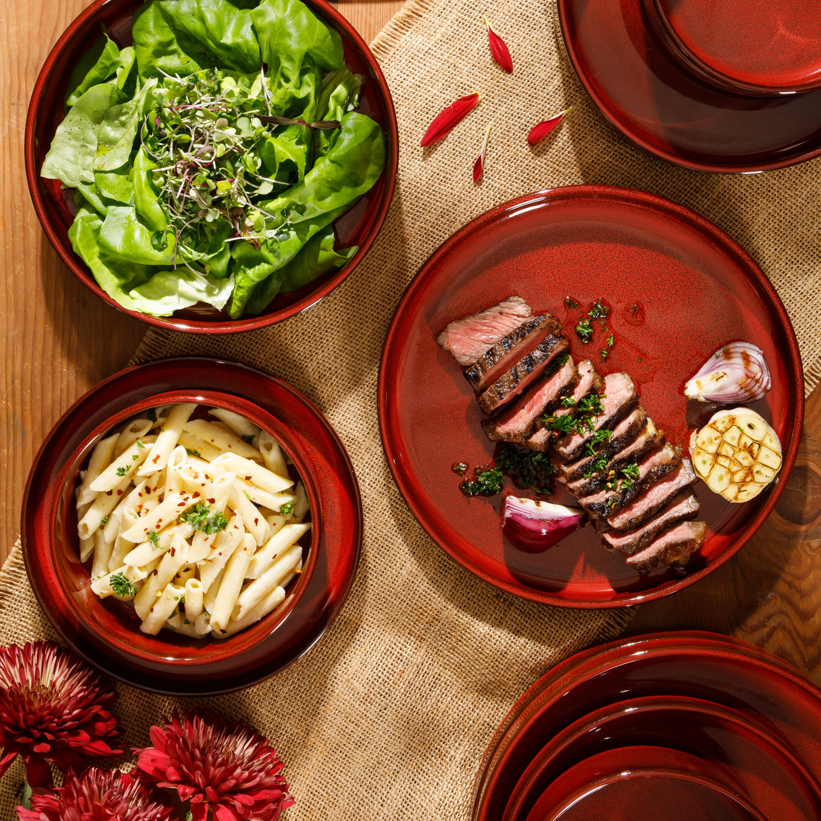 Santorini Dinnerware Set - Service for 4, Garnet