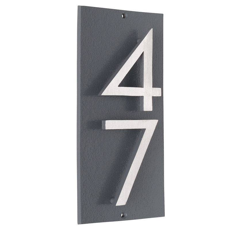 Plaque d’adresse murale sur 1 ligne flottante, Gris, Nickel satiné deux tons, Oui