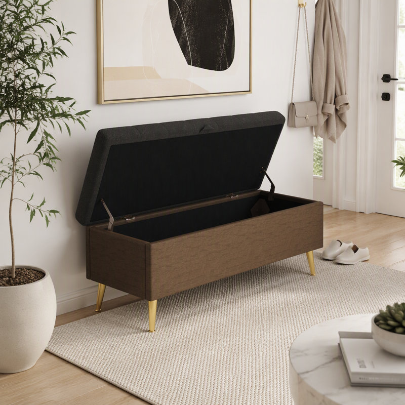 Boucle Upholstered Storage Bench, Grey, Grey