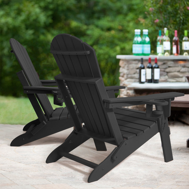 Plastic Folding Adirondack Chair with Adjustable Backrest, Black