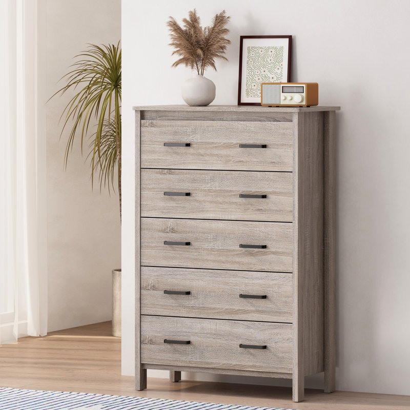 Commode 5 tiroirs Toolless, Chêne
